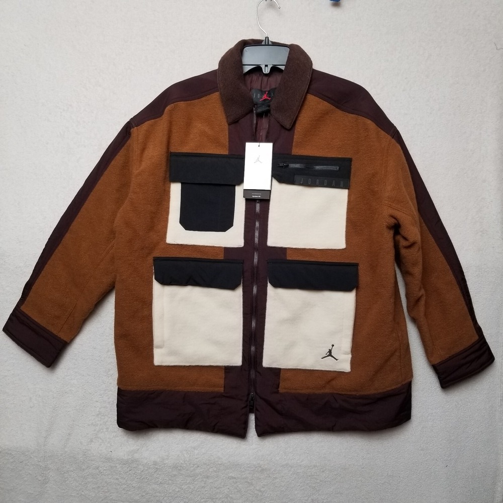 Nike Jordan Womens $300 Cozy Girl Jacket Brown Burgundy White DJ2723-204 Size LG